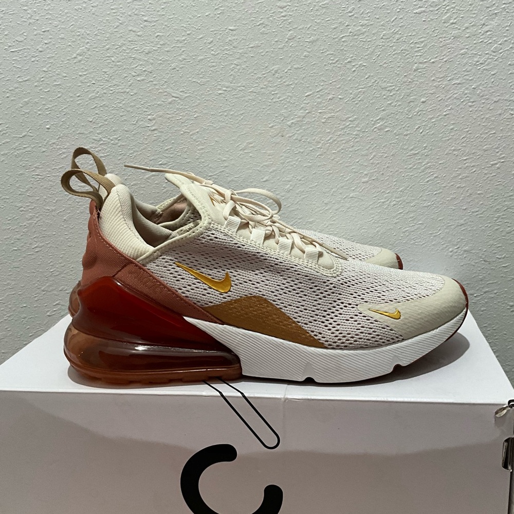 Nike Air Max 270 Beige and Gold Sneakers